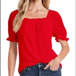 CeCe Womens Red Square Neck Soutache Blouse Pullover Top NWT